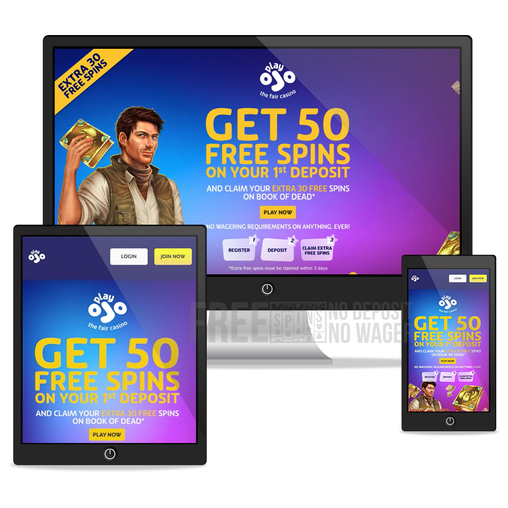 PlayOjo casino desktop, tablet, mobile view