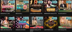 Live casino games at Videoslots casino